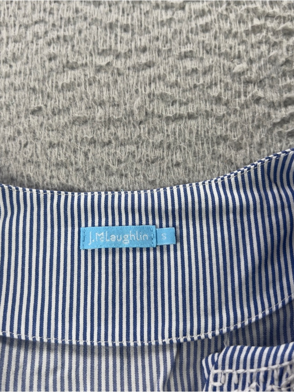J McLaughlin Top Women Small Blue White Striped Embroidered Tunic Preppy Casual - Picture 4 of 8